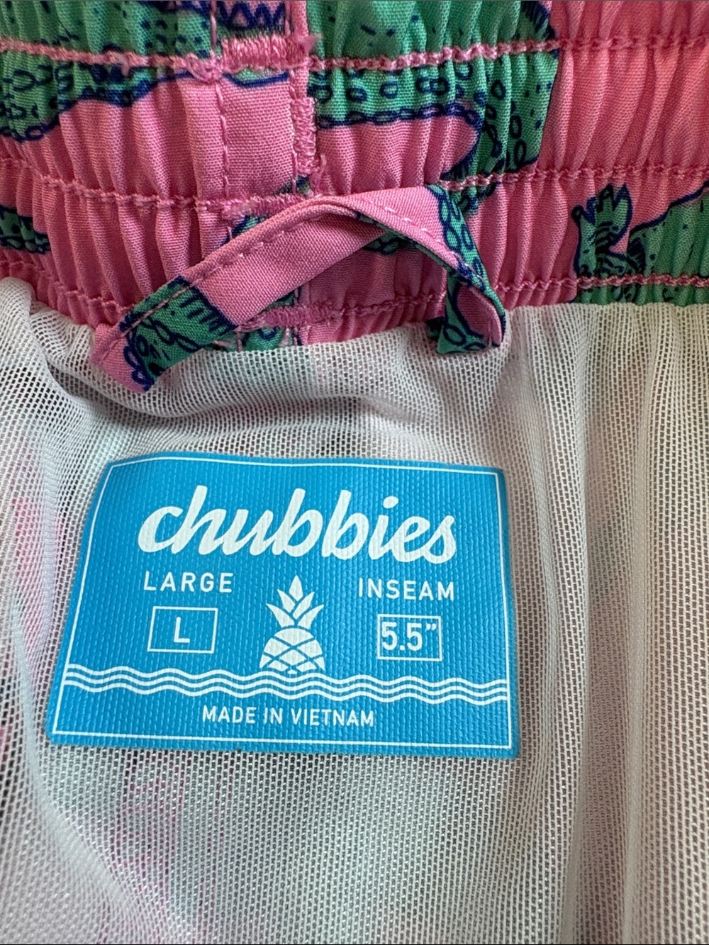 chubbies Pink Swim Trunks with Green Alligator Print - Picture 2 of 8